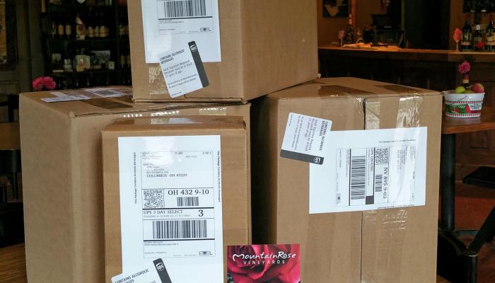 shipping boxes full of wine