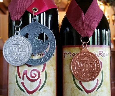 Pardee red bottles with received awards.