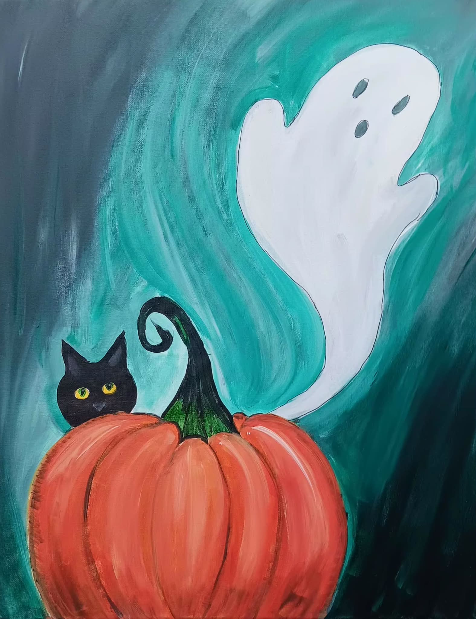 Spooky teal Ghost cat